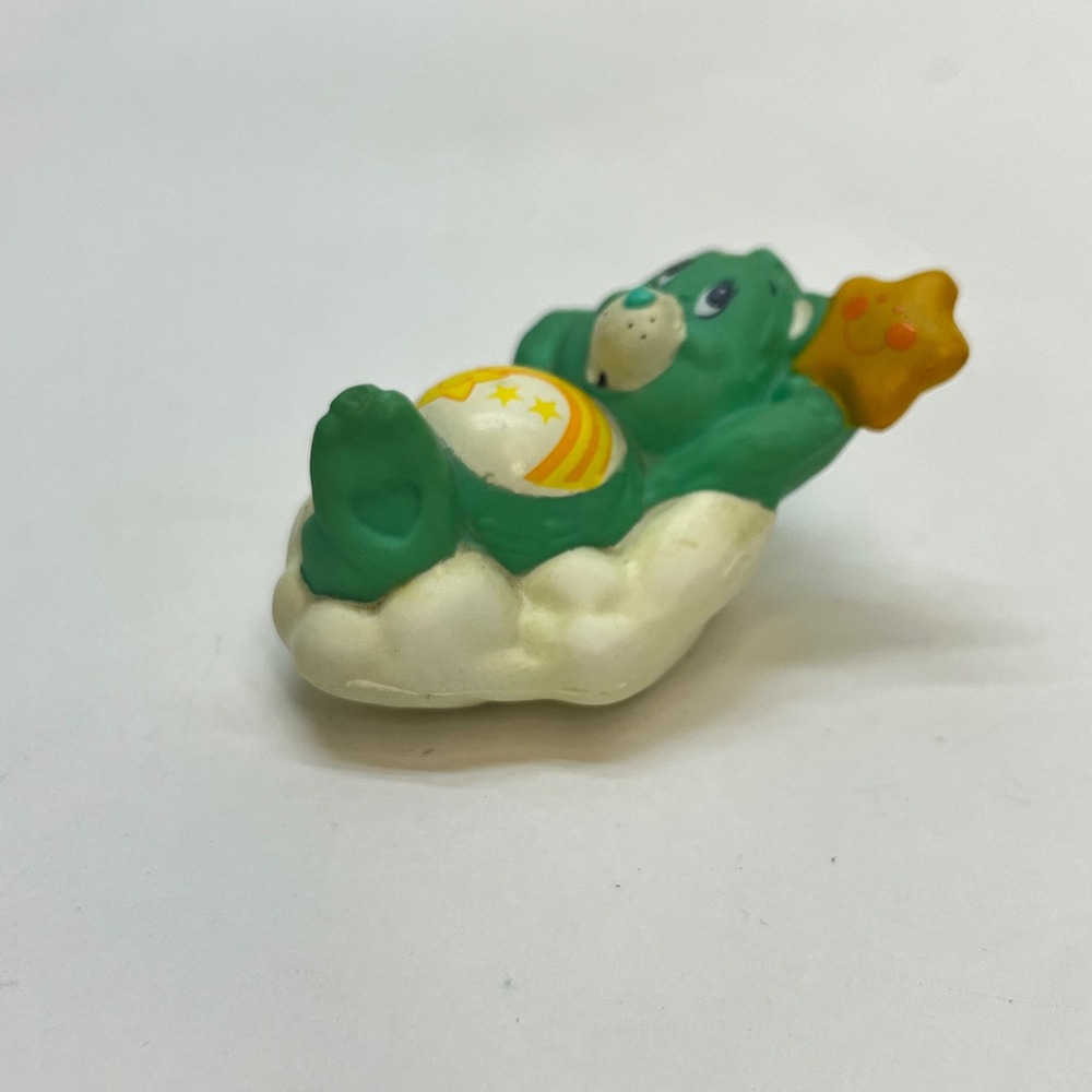 Vintage 1983 Care Bears Wish Bear on Cloud PVC Figurine Teal Green Star 2 inch‎